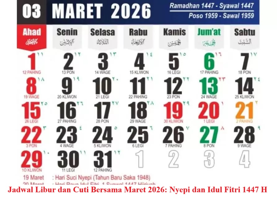 Jadwal Libur dan Cuti Bersama Maret 2026: Nyepi dan Idul Fitri 1447 H